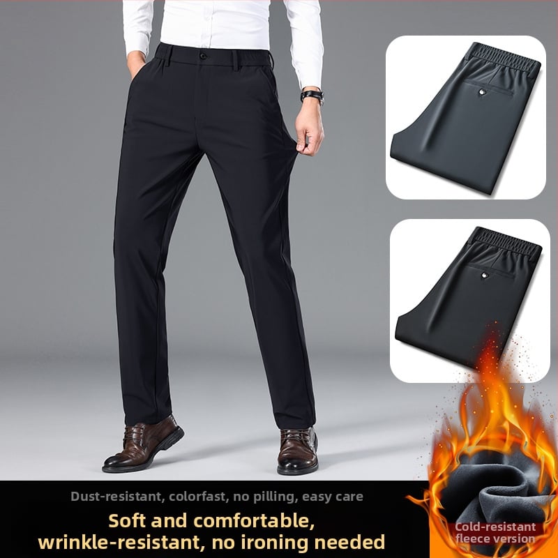 Muške zimske casual hlače s flis podstavom, elastični najlon materijal, ravni kroj, ziper, niski struk