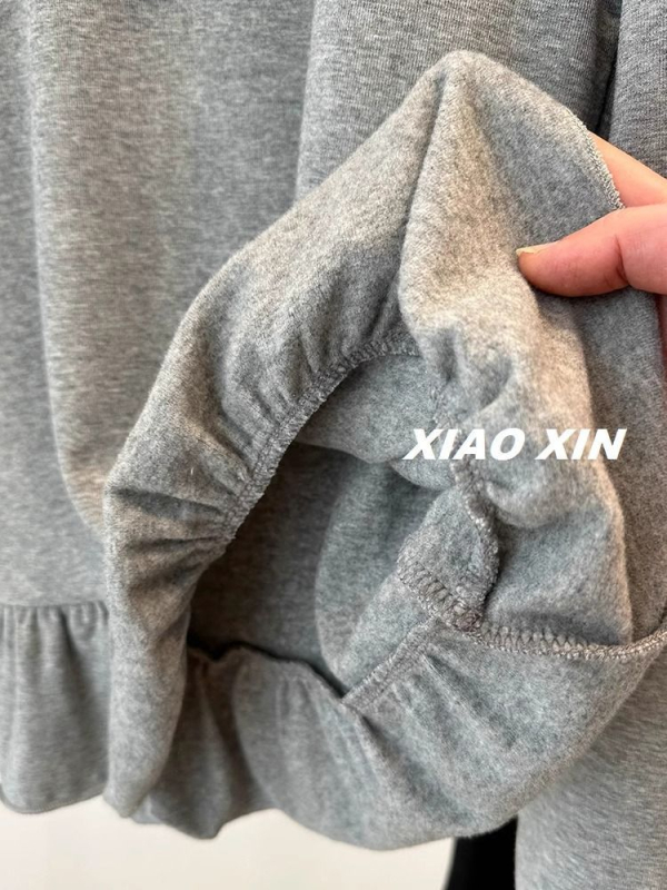 Ženska fleece T majica s dugim rukavima, korejskog dizajna, jednobojna, okrugli ovratnik, svestrana baza za slojevito odijevanje