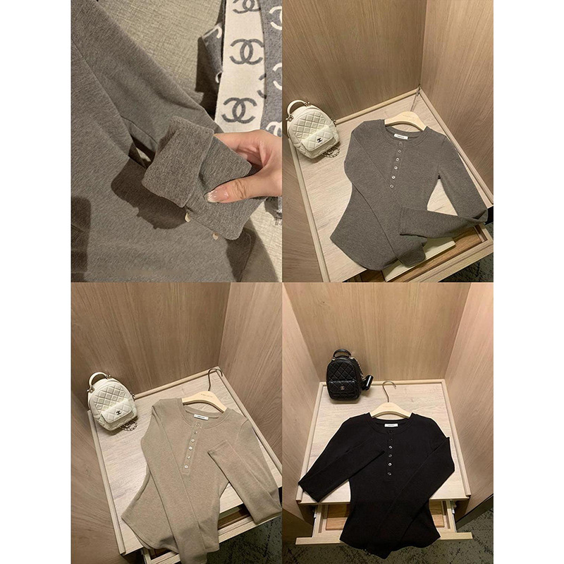 Siva Henley majica od Derong velura za bazni sloj, uskog kroja, dugi rukav, poluotvoren ovratnik