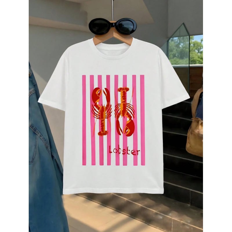 Pamukasto T-shirt s okruglim izrezom, kratkim rukavima, srednja duljina 65–80 cm, 3D otisak s jastogom