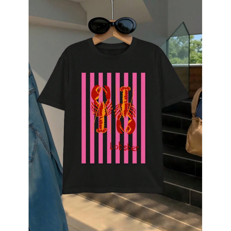 Pamukasto T-shirt s okruglim izrezom, kratkim rukavima, srednja duljina 65–80 cm, 3D otisak s jastogom