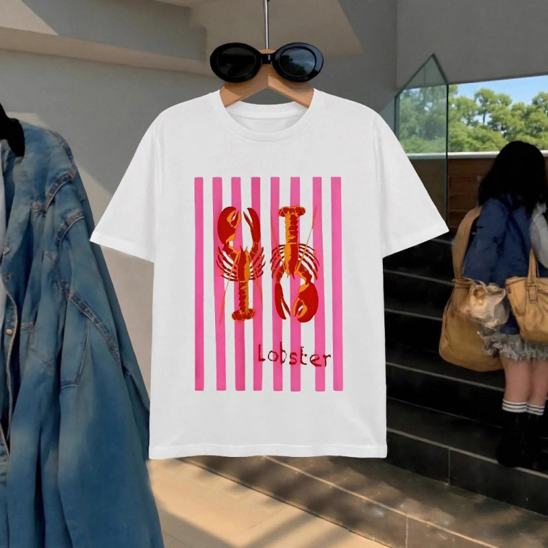 Pamukasto T-shirt s okruglim izrezom, kratkim rukavima, srednja duljina 65–80 cm, 3D otisak s jastogom