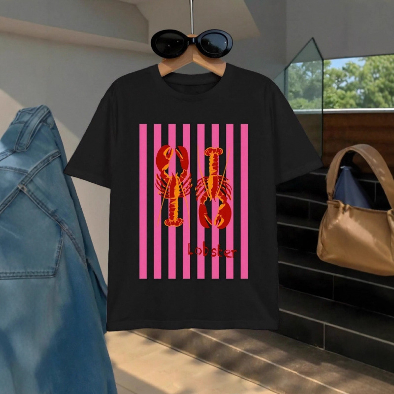Pamukasto T-shirt s okruglim izrezom, kratkim rukavima, srednja duljina 65–80 cm, 3D otisak s jastogom