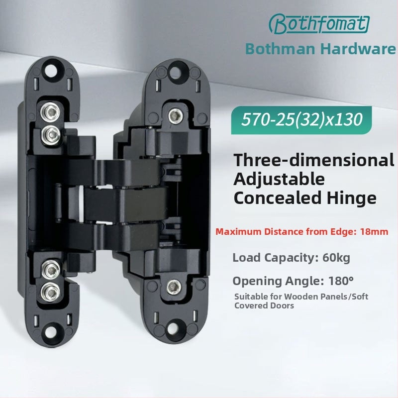 3D podesiva skrivena šarka s rubom, cinkov legura, elektrolitska prevlaka, otvor 180°, za drvena i skrivena vrata