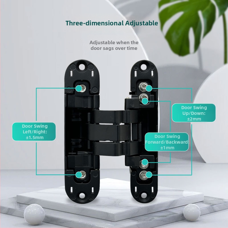 3D podesiva skrivena šarka s rubom, cinkov legura, elektrolitska prevlaka, otvor 180°, za drvena i skrivena vrata