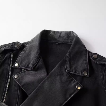 Punk stil motociklistička jakna za muškarce — uski kroj, zatvarač, rever ovratnik, otporna na habanje, vjetrovita