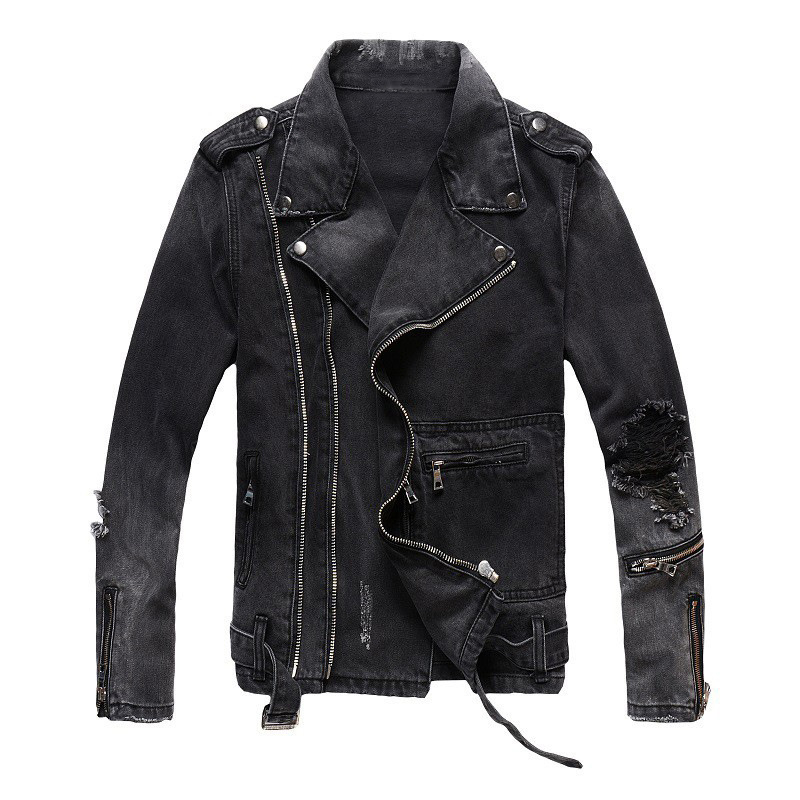 Punk stil motociklistička jakna za muškarce — uski kroj, zatvarač, rever ovratnik, otporna na habanje, vjetrovita