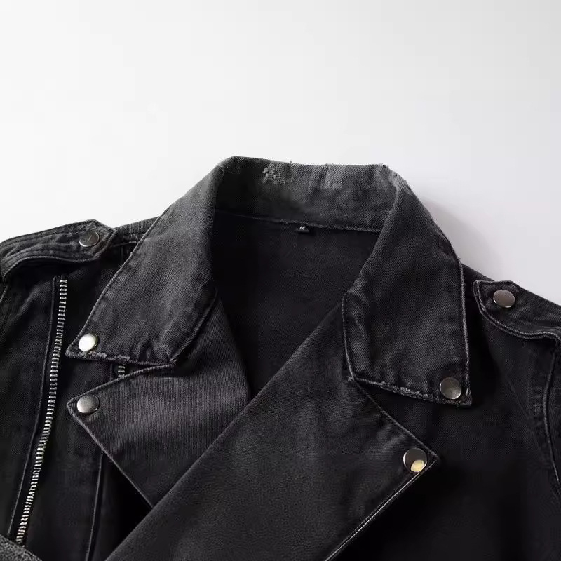 Punk stil motociklistička jakna za muškarce — uski kroj, zatvarač, rever ovratnik, otporna na habanje, vjetrovita