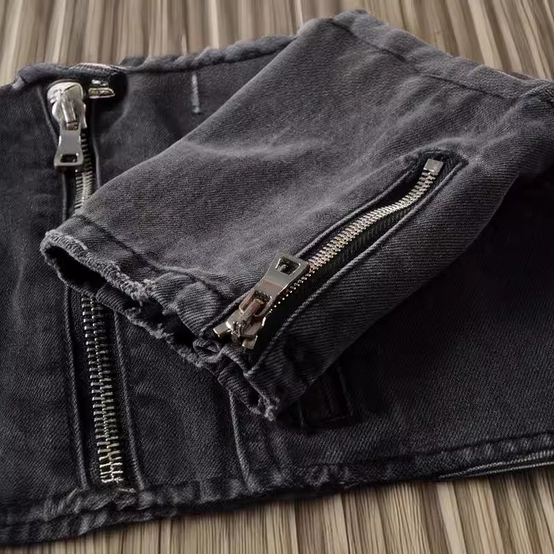 Punk stil motociklistička jakna za muškarce — uski kroj, zatvarač, rever ovratnik, otporna na habanje, vjetrovita