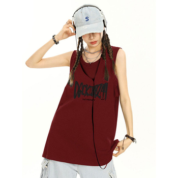 Phillips T-shirt, Harajuku stil bez rukava, print s tekstom, slobodan kroj (duljina 50–65 cm, ljeto 2024)