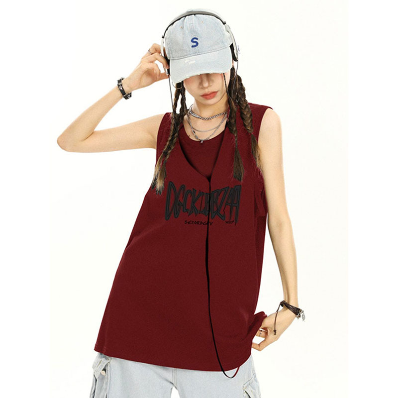 Phillips T-shirt, Harajuku stil bez rukava, print s tekstom, slobodan kroj (duljina 50–65 cm, ljeto 2024)