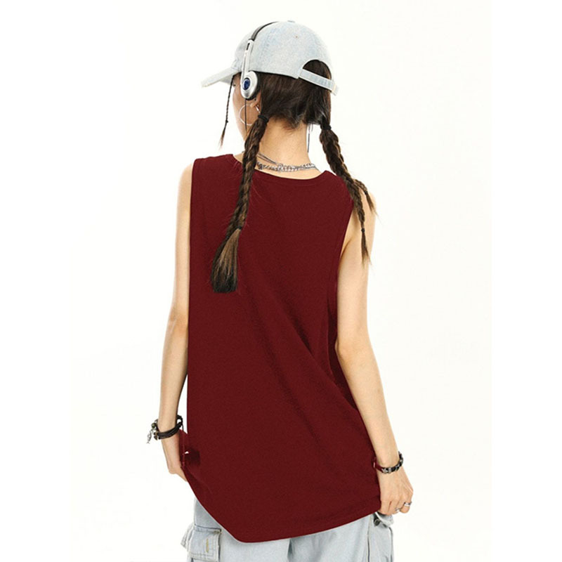 Phillips T-shirt, Harajuku stil bez rukava, print s tekstom, slobodan kroj (duljina 50–65 cm, ljeto 2024)
