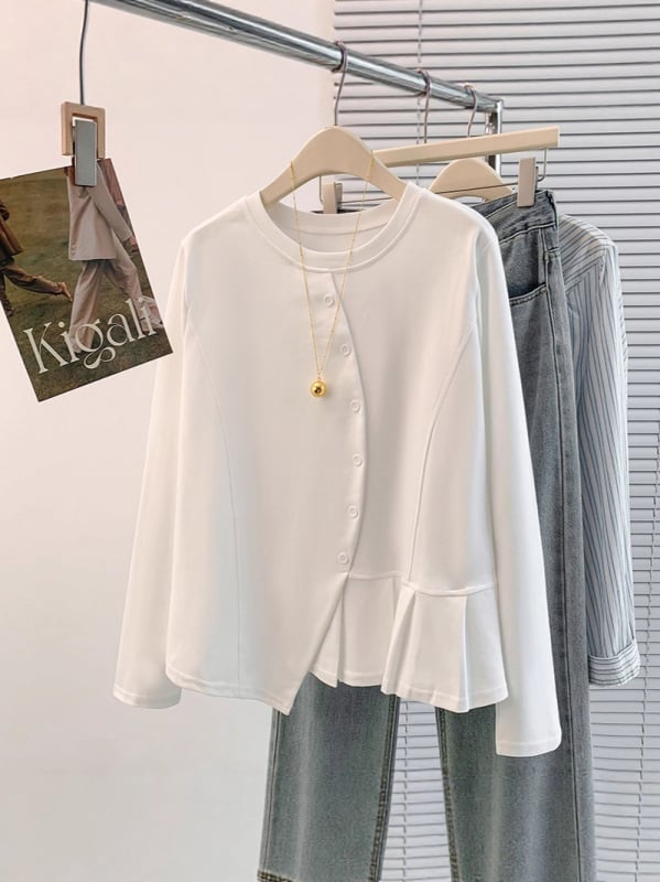 Ženski hoodie T-shirt s dugim rukavima, nepravilan dizajn, okrugli izrez