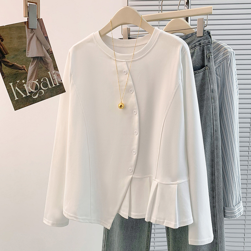 Ženski hoodie T-shirt s dugim rukavima, nepravilan dizajn, okrugli izrez
