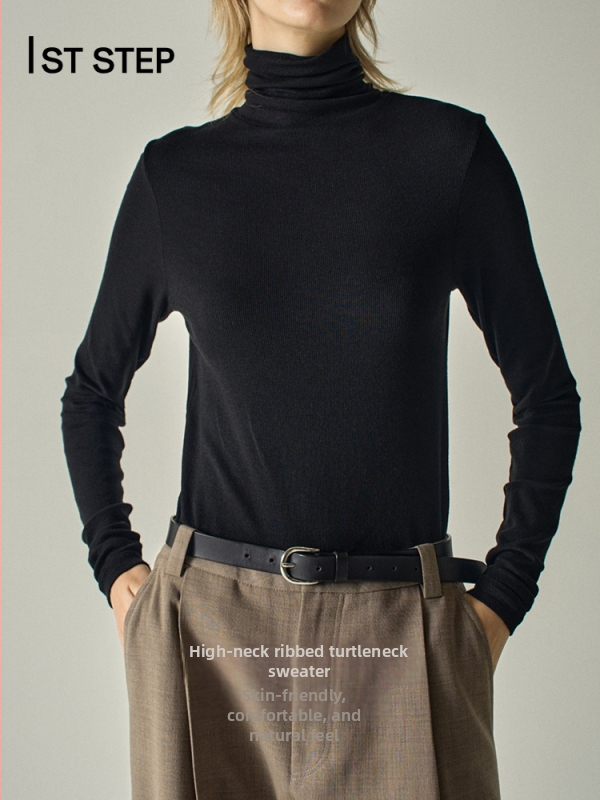 Majica s visokim ovratnikom, dugim rukavima, uski kroj, od viskoznog vlakna