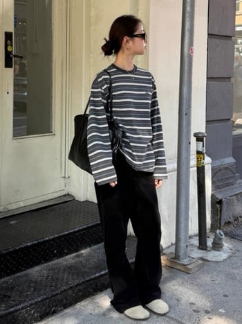 Pamuk majica, prugasta, dugi rukavi, labav kroj, okrugli izrez