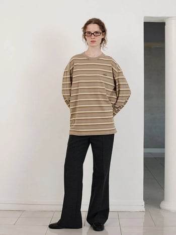 Pamuk majica, prugasta, dugi rukavi, labav kroj, okrugli izrez