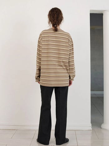 Pamuk majica, prugasta, dugi rukavi, labav kroj, okrugli izrez