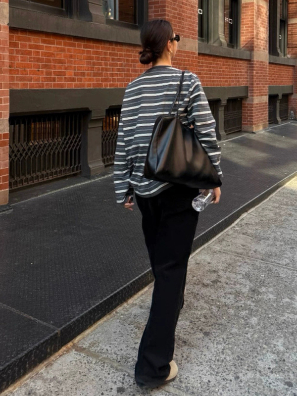 Pamuk majica, prugasta, dugi rukavi, labav kroj, okrugli izrez