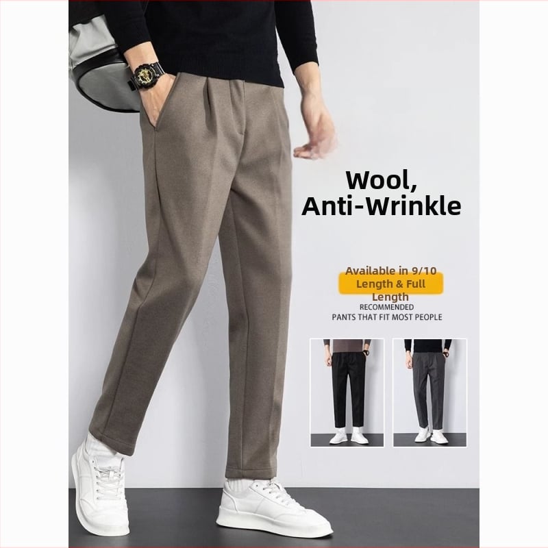 Muške hlače od corduroya, uži ravni kroj, poslovni formalni stil, drapirani efekt, skraćeni kroj, proljeće 2025