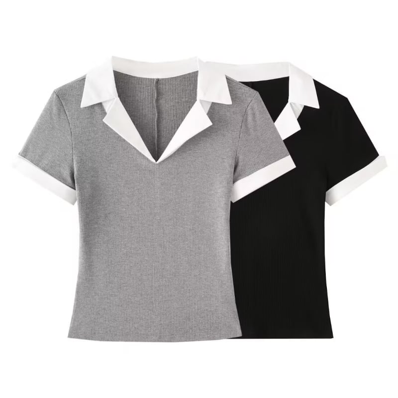 Majica s imitacijom dvodijelnog seta, poliester, polo ovratnik, kratki rukavi, uski kroj