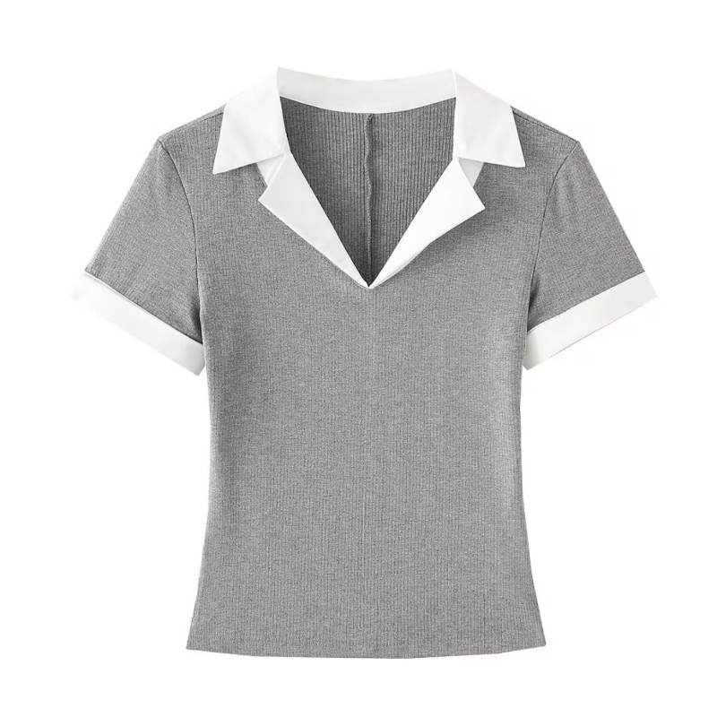 Majica s imitacijom dvodijelnog seta, poliester, polo ovratnik, kratki rukavi, uski kroj