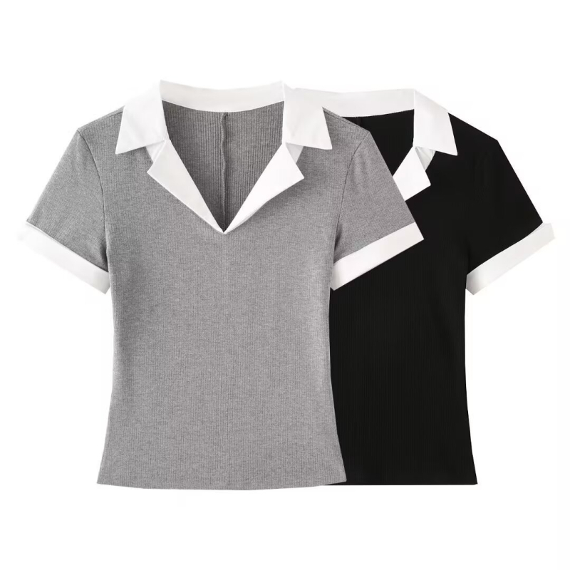 Majica s imitacijom dvodijelnog seta, poliester, polo ovratnik, kratki rukavi, uski kroj