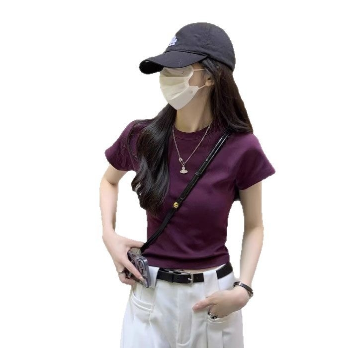 Majica od pamuka s elastanom, okrugli izrez, kratki rukav, uski kroj