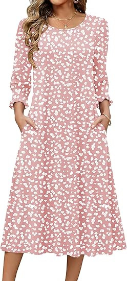 Ženska haljina A-linije, srednje duljine, materijal Cotton-like Lycra, rukav Lotus Leaf, duljina rukava Seven-Sleeve