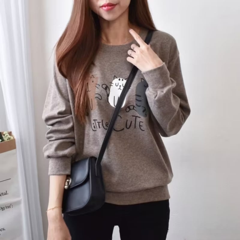 Pamukasta T‑majica s kapuljačom, životinjski uzorak, dugi rukavi, okrugli izrez