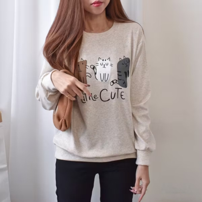 Pamukasta T‑majica s kapuljačom, životinjski uzorak, dugi rukavi, okrugli izrez