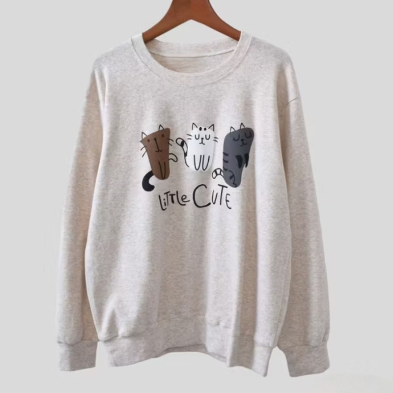 Pamukasta T‑majica s kapuljačom, životinjski uzorak, dugi rukavi, okrugli izrez