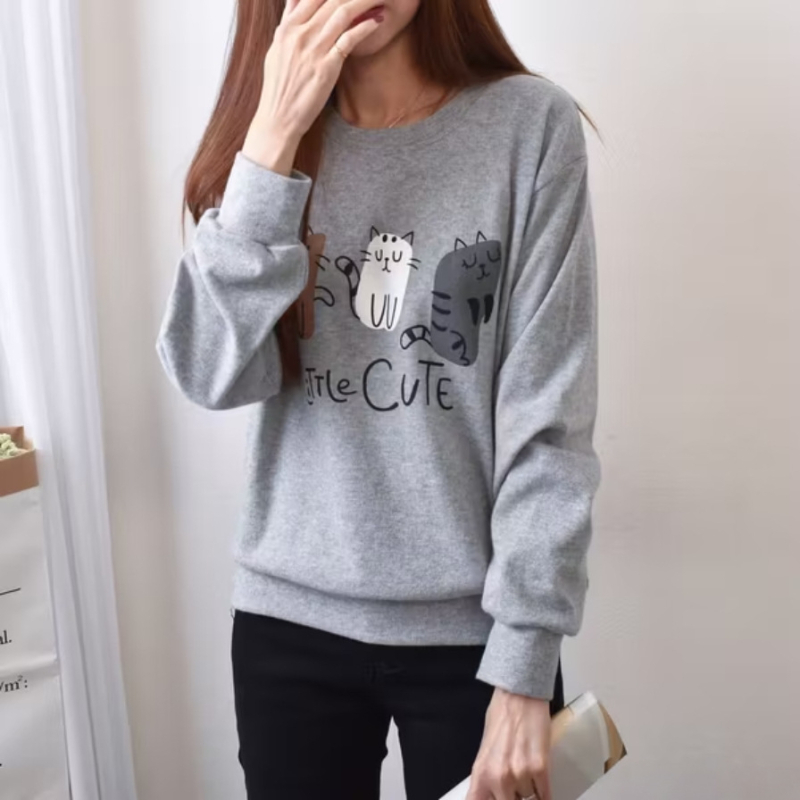 Pamukasta T‑majica s kapuljačom, životinjski uzorak, dugi rukavi, okrugli izrez