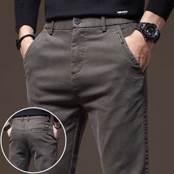 Muške hlače za poslovno-ležerni stil, slim fit, podstavljene flisom, od Twill tkanine, ravne noge, srednji struk, zimske