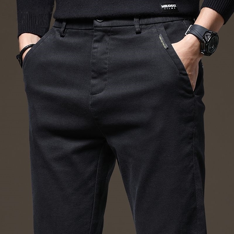 Muške hlače za poslovno-ležerni stil, slim fit, podstavljene flisom, od Twill tkanine, ravne noge, srednji struk, zimske