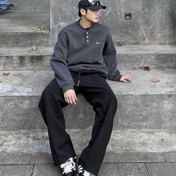 Muške široke hlače sa šnurlom, opuštenog kroja, teksturirana poliester mešavina, 88% poliester, Proljeće 2024