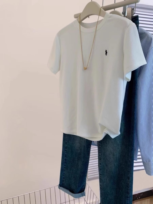 Majica kratkih rukava s korejskim stilom izšivanjem, okrugli izrez, slobodan kroj, 95% pamuk