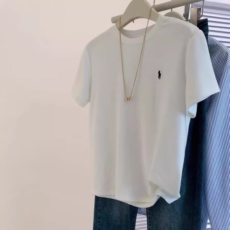 Majica kratkih rukava s korejskim stilom izšivanjem, okrugli izrez, slobodan kroj, 95% pamuk