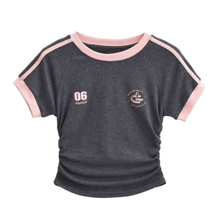 Pamukasta T-majica s color-block uzorkom, kratki rukavi, okrugli izrez, slim kroj, zapadni street-hipster stil