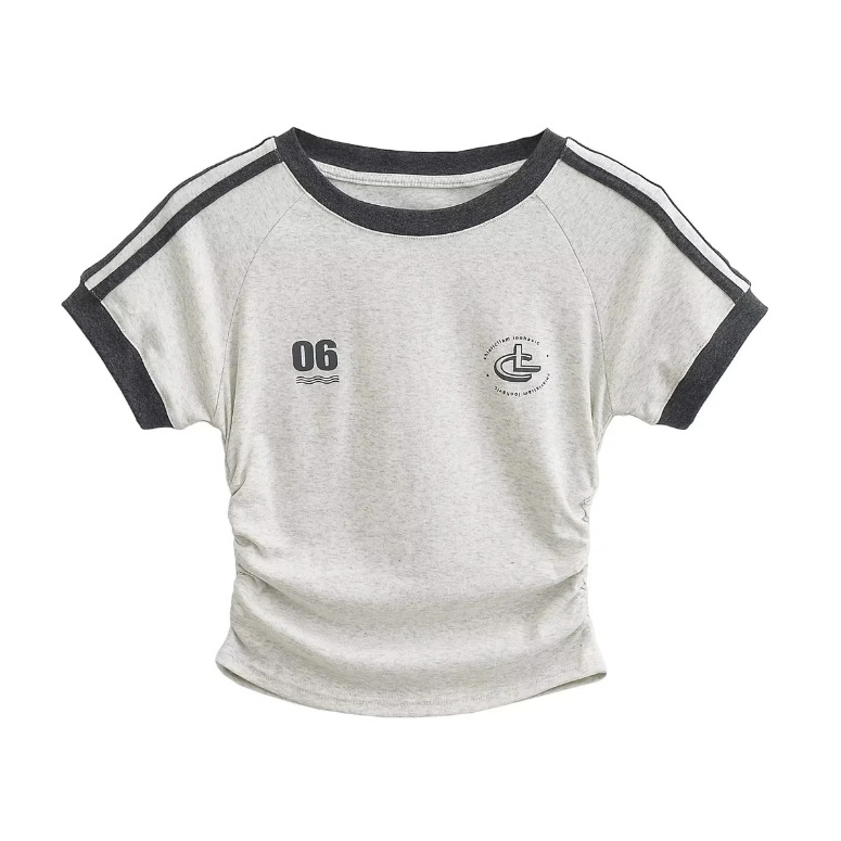 Pamukasta T-majica s color-block uzorkom, kratki rukavi, okrugli izrez, slim kroj, zapadni street-hipster stil