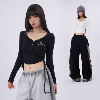 Majica s dugim rukavima i V-izrezom, poliester-bavunasto vlakno, 90-95% pamuka, jesen 2025