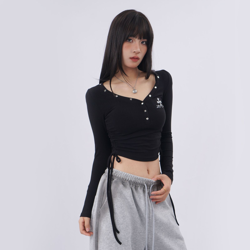 Majica s dugim rukavima i V-izrezom, poliester-bavunasto vlakno, 90-95% pamuka, jesen 2025