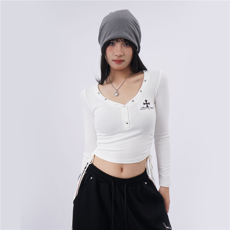 Majica s dugim rukavima i V-izrezom, poliester-bavunasto vlakno, 90-95% pamuka, jesen 2025