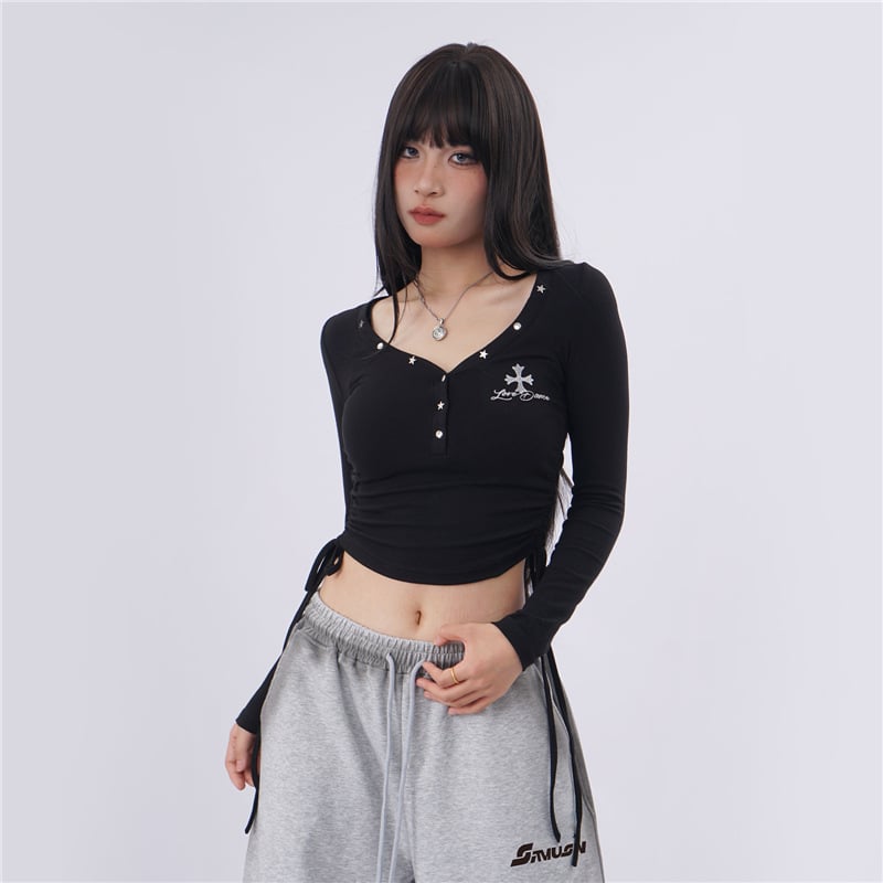 Majica s dugim rukavima i V-izrezom, poliester-bavunasto vlakno, 90-95% pamuka, jesen 2025