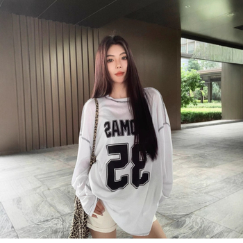 Ženska majica s dugim rukavima u američkom retro stilu s tekstnim otiskom, pamuk/poliester, okrugli izrez, slim fit, koláž šivanje