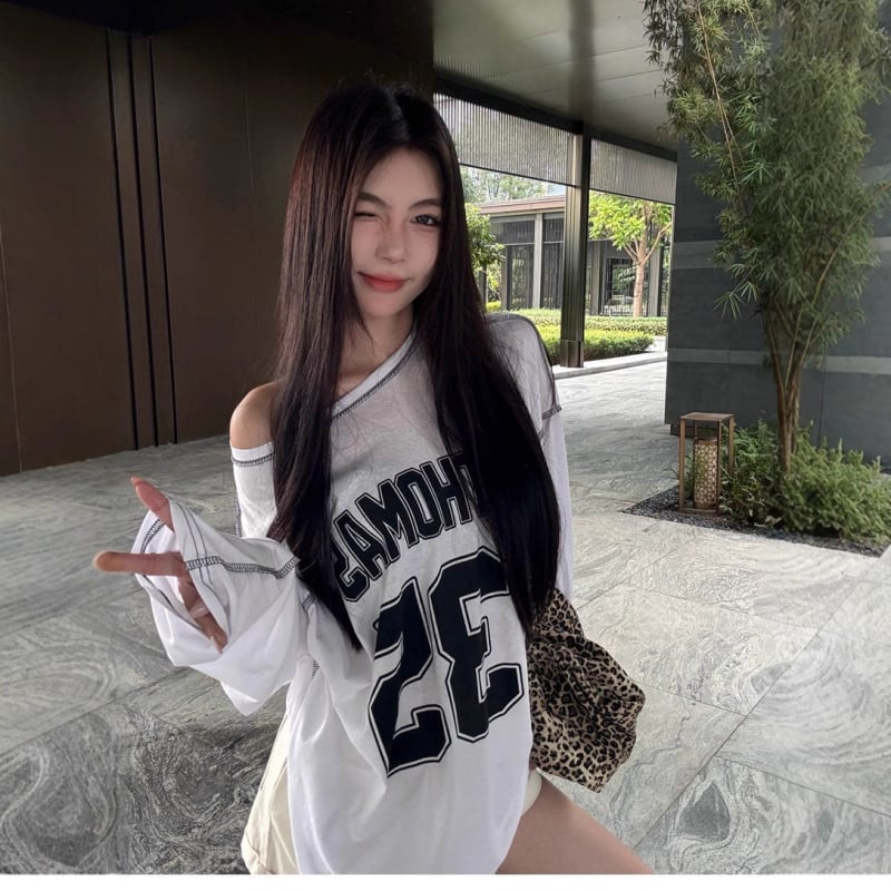 Ženska majica s dugim rukavima u američkom retro stilu s tekstnim otiskom, pamuk/poliester, okrugli izrez, slim fit, koláž šivanje