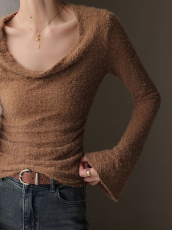 Bazna sloj majica s 3D učinkom, swing ovratnik, dugi rukav, slim fit, poliester-bavna