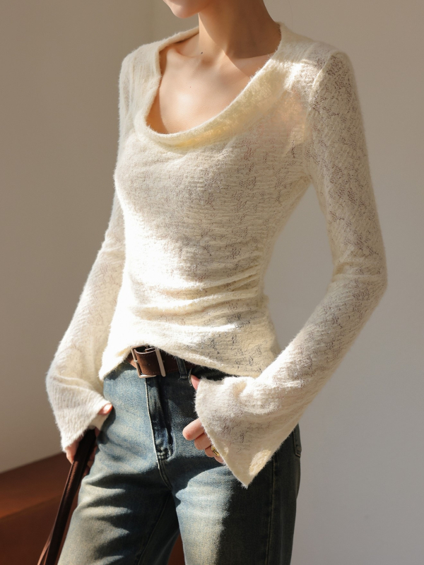 Bazna sloj majica s 3D učinkom, swing ovratnik, dugi rukav, slim fit, poliester-bavna