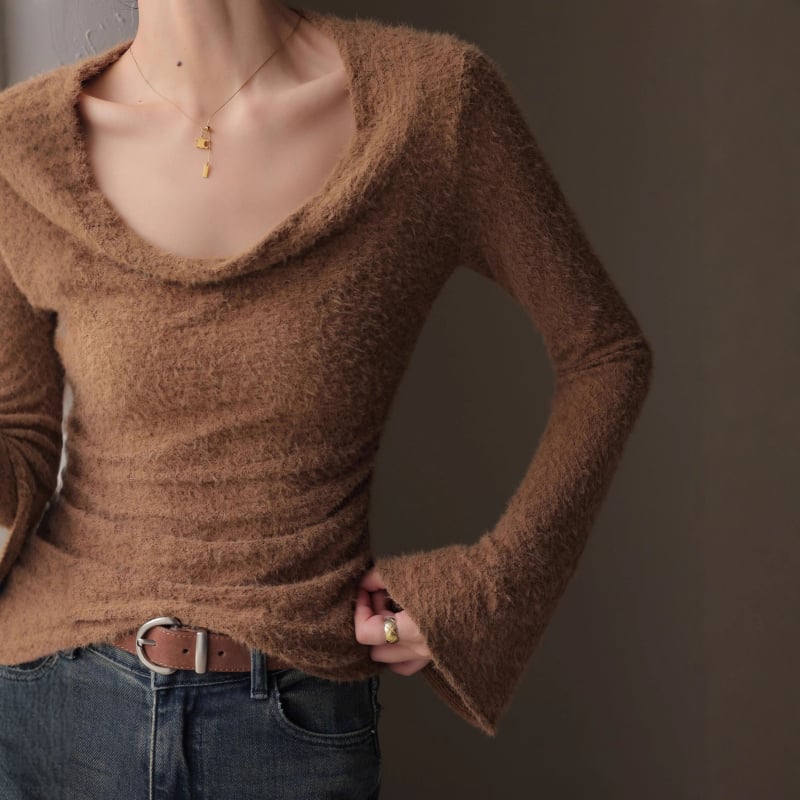 Bazna sloj majica s 3D učinkom, swing ovratnik, dugi rukav, slim fit, poliester-bavna