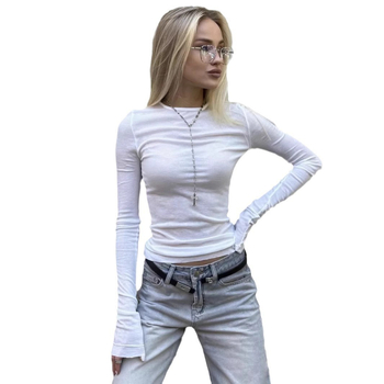Tricou doamnă slim-fit cu guler rotund și mâneci clopot, amestec poliester-spandex, model solid, lungime scurtă